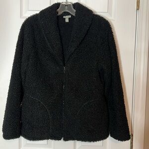 J. Jill Black Oversized Full Zip Teddy Coat Fuzzy Faux Fur Fleece Jacket - Small